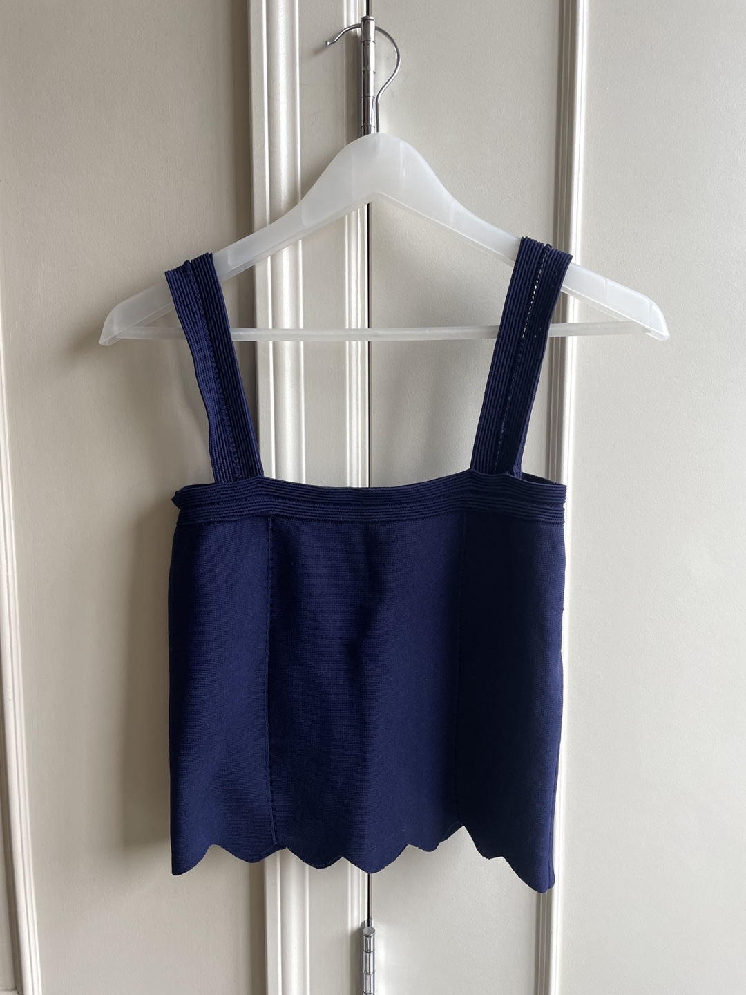 Sandro Paris Navy Blue Scalloped Knit Crop Top