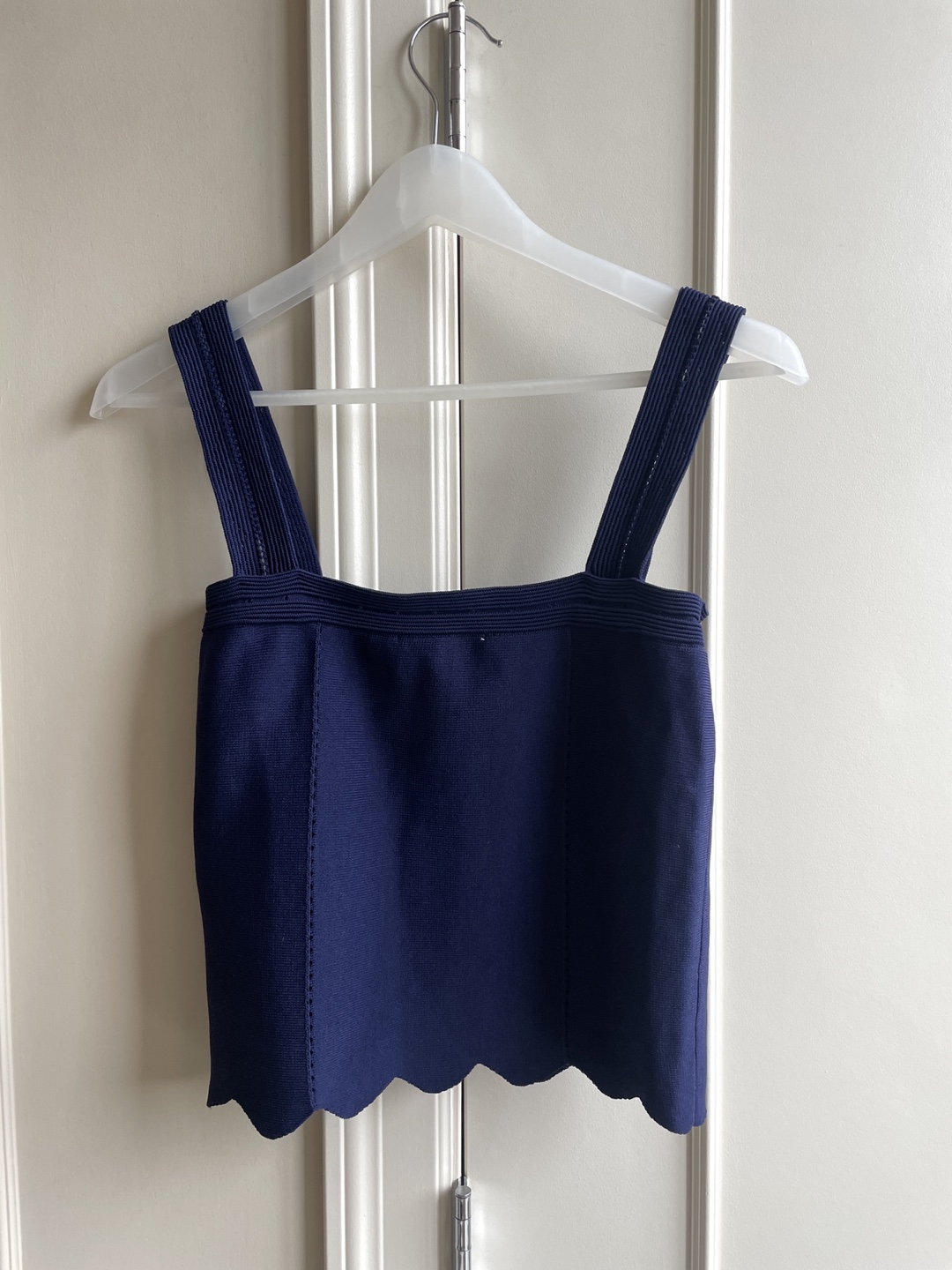 Sandro Paris Navy Blue Scalloped Knit Crop Top - photo 2