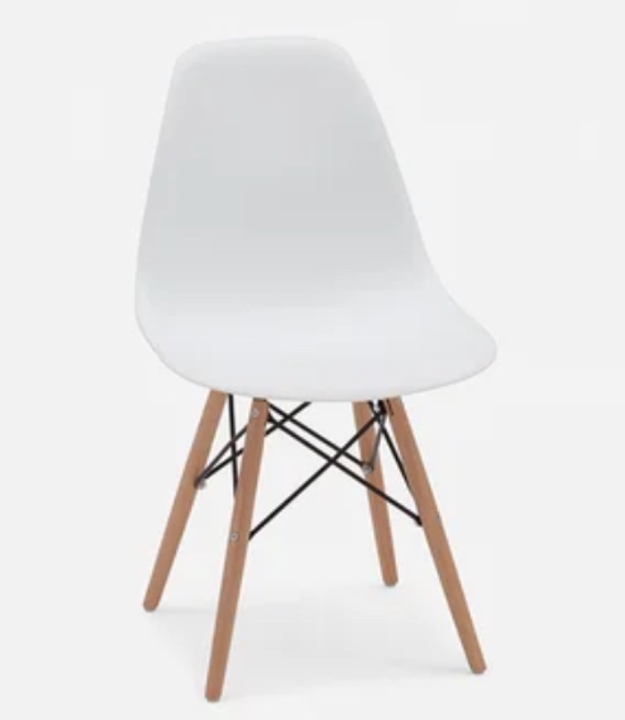 Pair of White Plastic Dining Chairs with Wooden Legs - photo 2