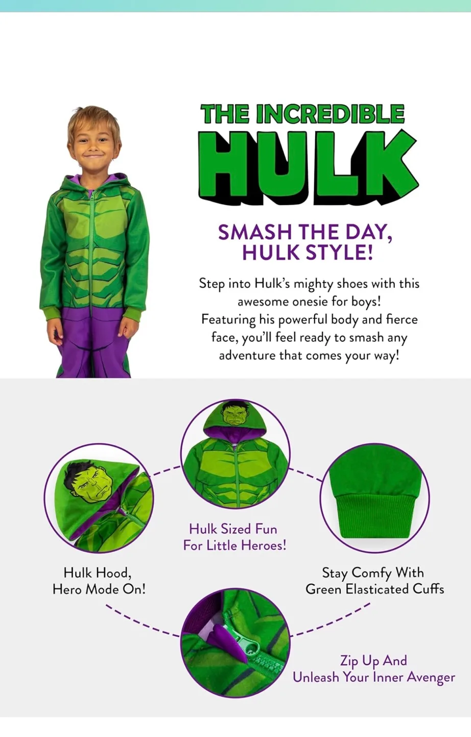 Marvel Hulk Zip-Up Onesie image indicator(4)