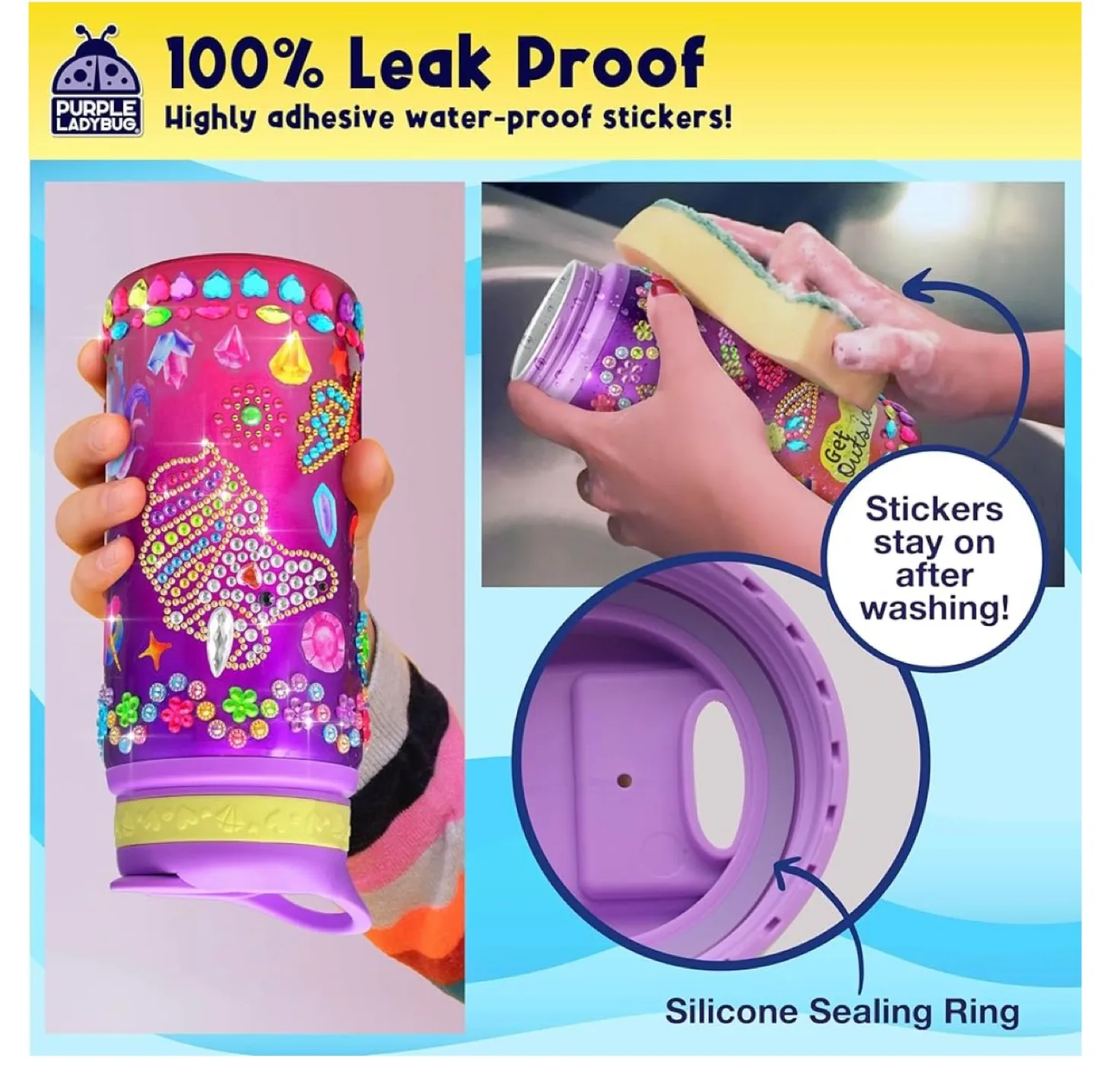 Purple Ladybug Decorate Your Own Water Bottle Unicorn Kit image indicator(3)