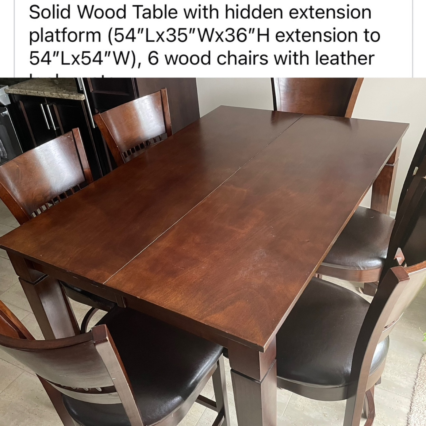 Solid Wood Dining Table Set with 6 Leather Chairs
