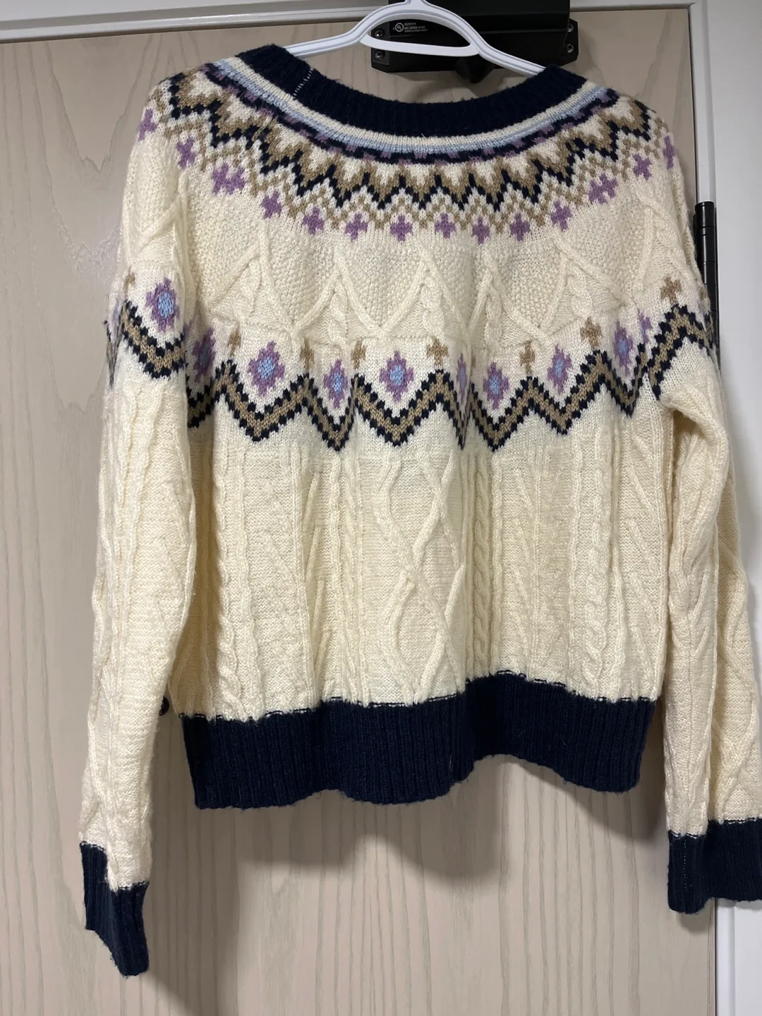 Cream and Navy Fair Isle Knit Sweater image indicator(3)