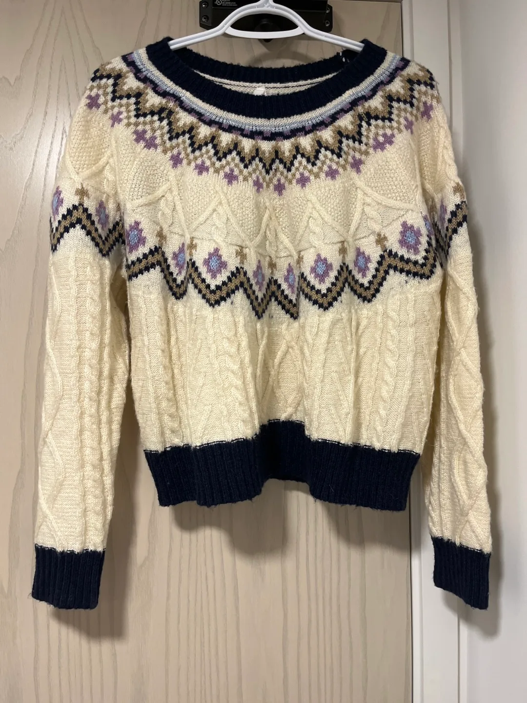 Cream and Navy Fair Isle Knit Sweater image indicator(2)