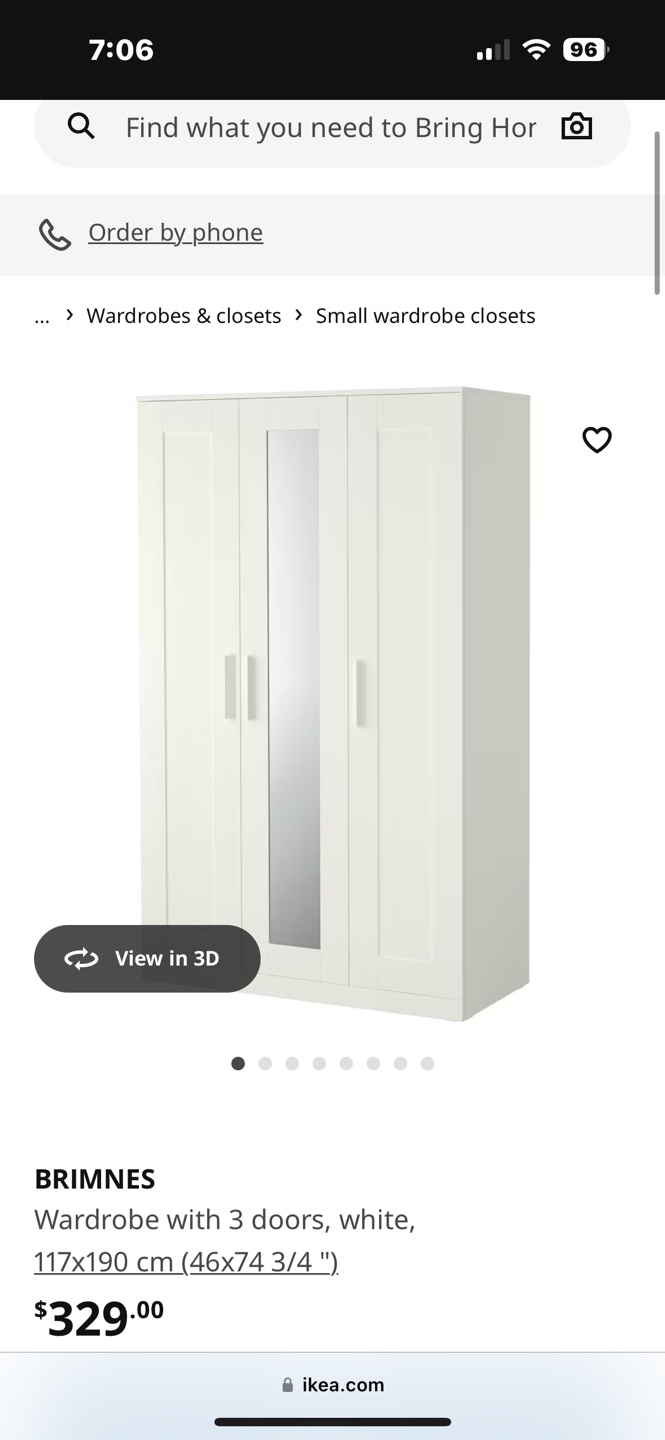 IKEA BRIMNES Wardrobe - White - 3 Doors