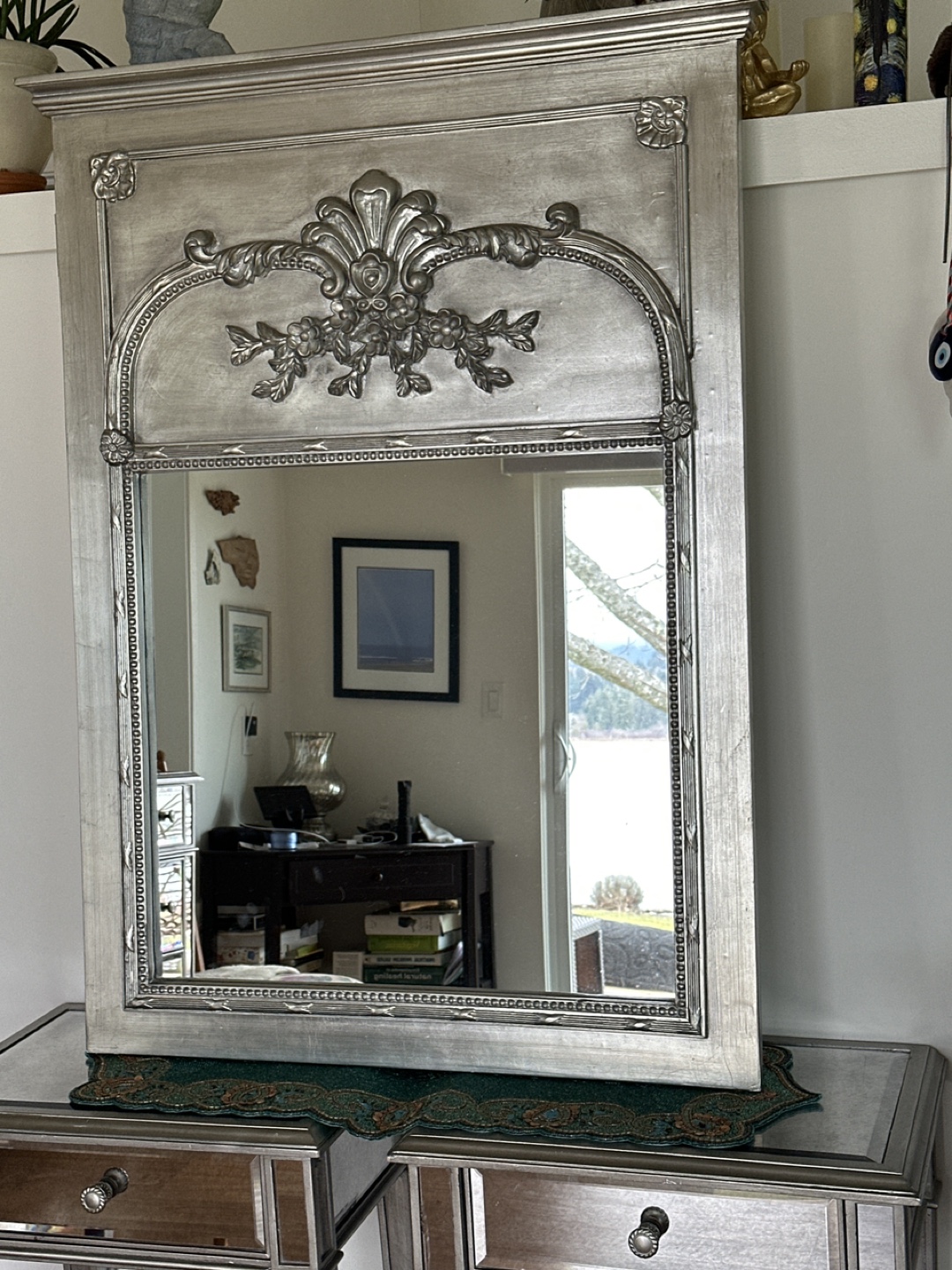 Silver Ornate Mirror with Hidden Compartment