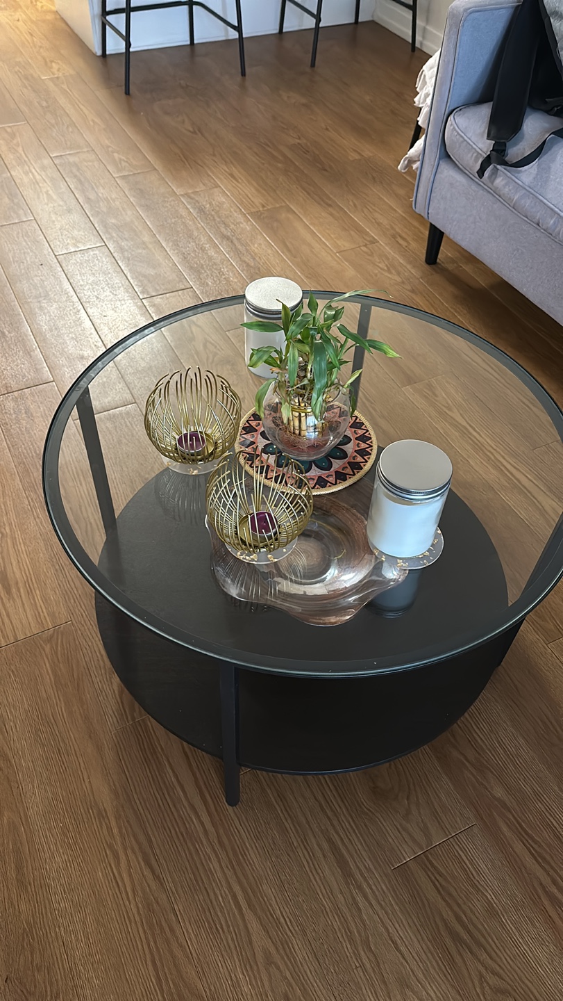 Round Glass Coffee Table with Black Base