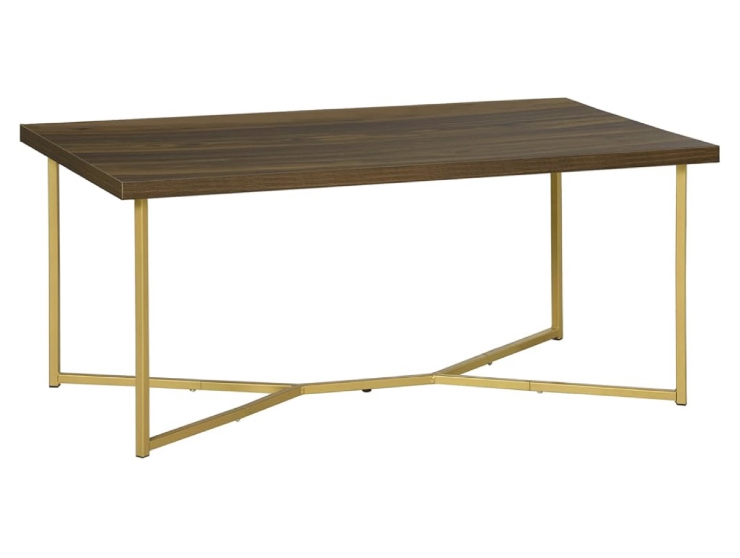 Mid-Century Modern Coffee Table - Gold Metal Legs & Walnut Top