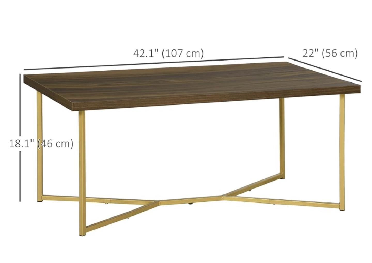 Mid-Century Modern Coffee Table - Gold Metal Legs & Walnut Top - photo 2