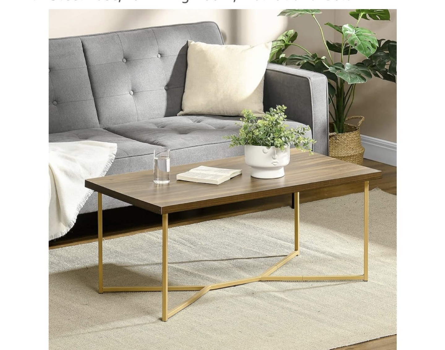 Mid-Century Modern Coffee Table - Gold Metal Legs & Walnut Top - photo 3