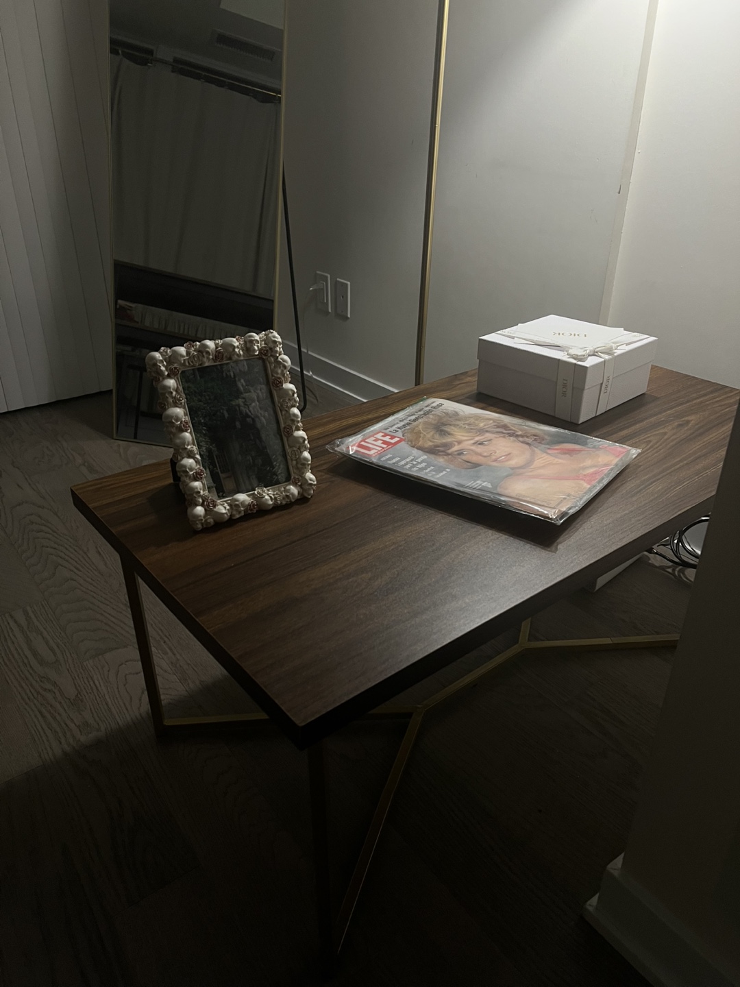 Mid-Century Modern Coffee Table - Gold Metal Legs & Walnut Top - photo 5