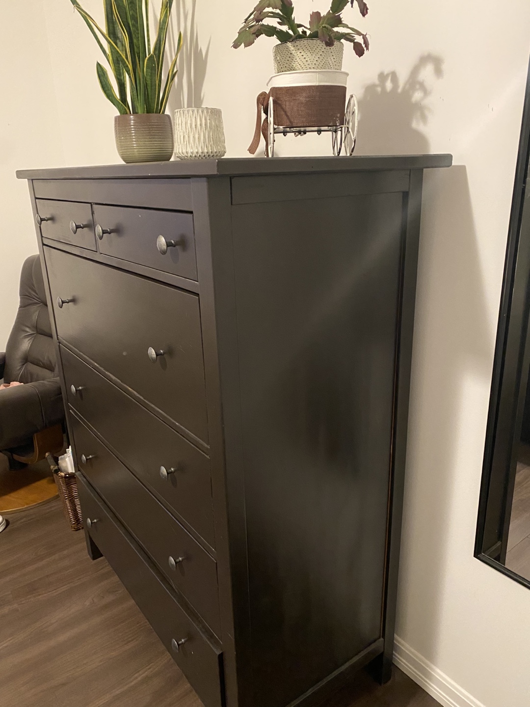 Tall Dark Brown Wooden Chest of Drawers - photo 2