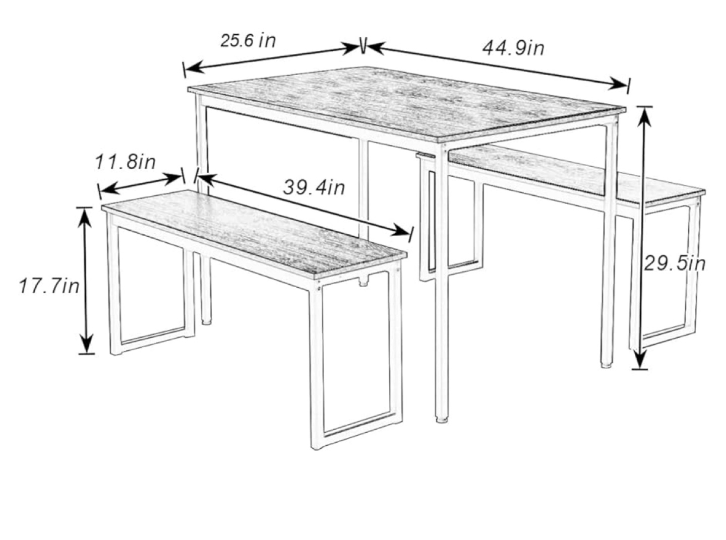 Rustic Wood Dining Table Set with Benches - photo 2