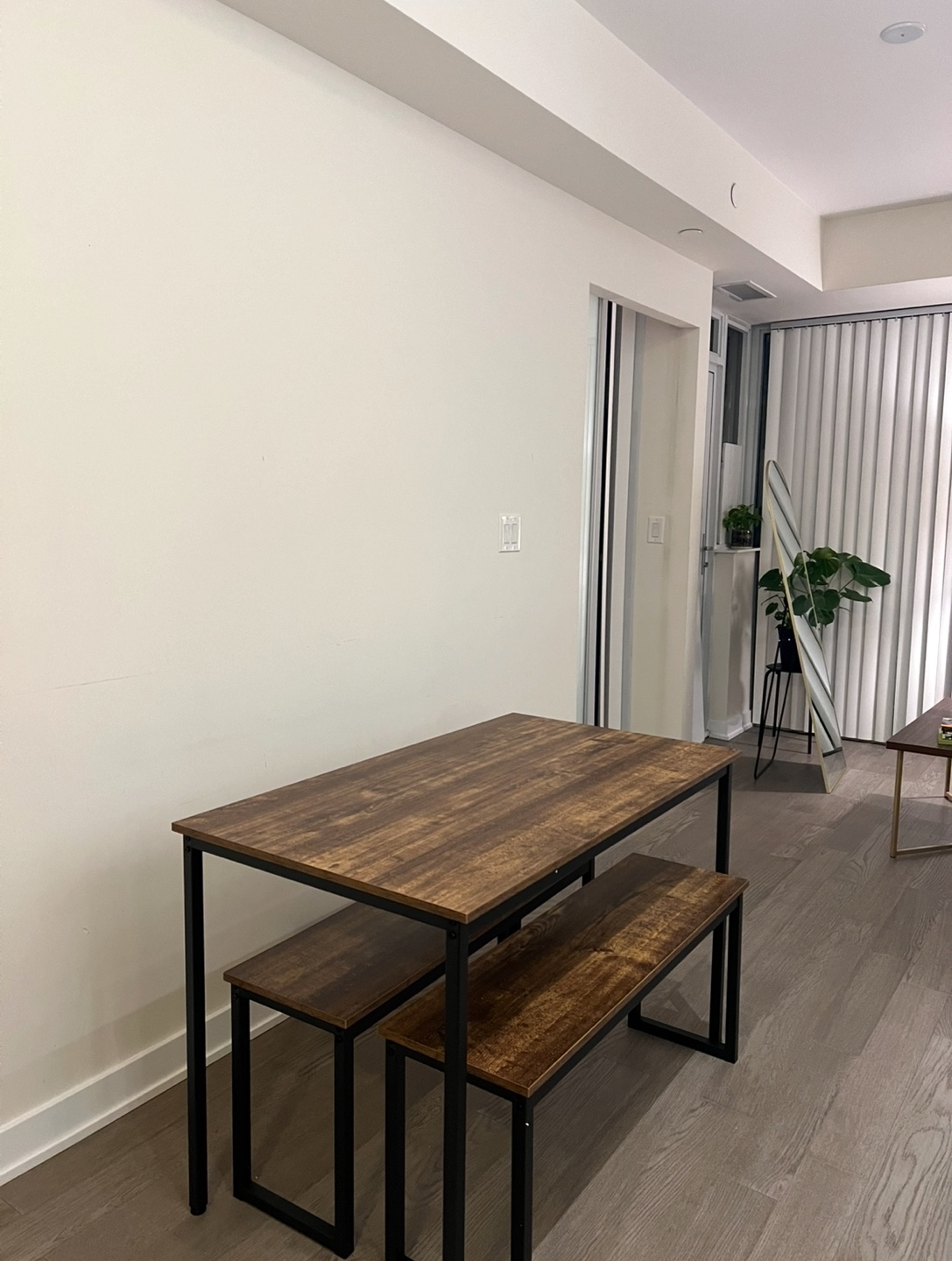 Rustic Wood Dining Table Set with Benches