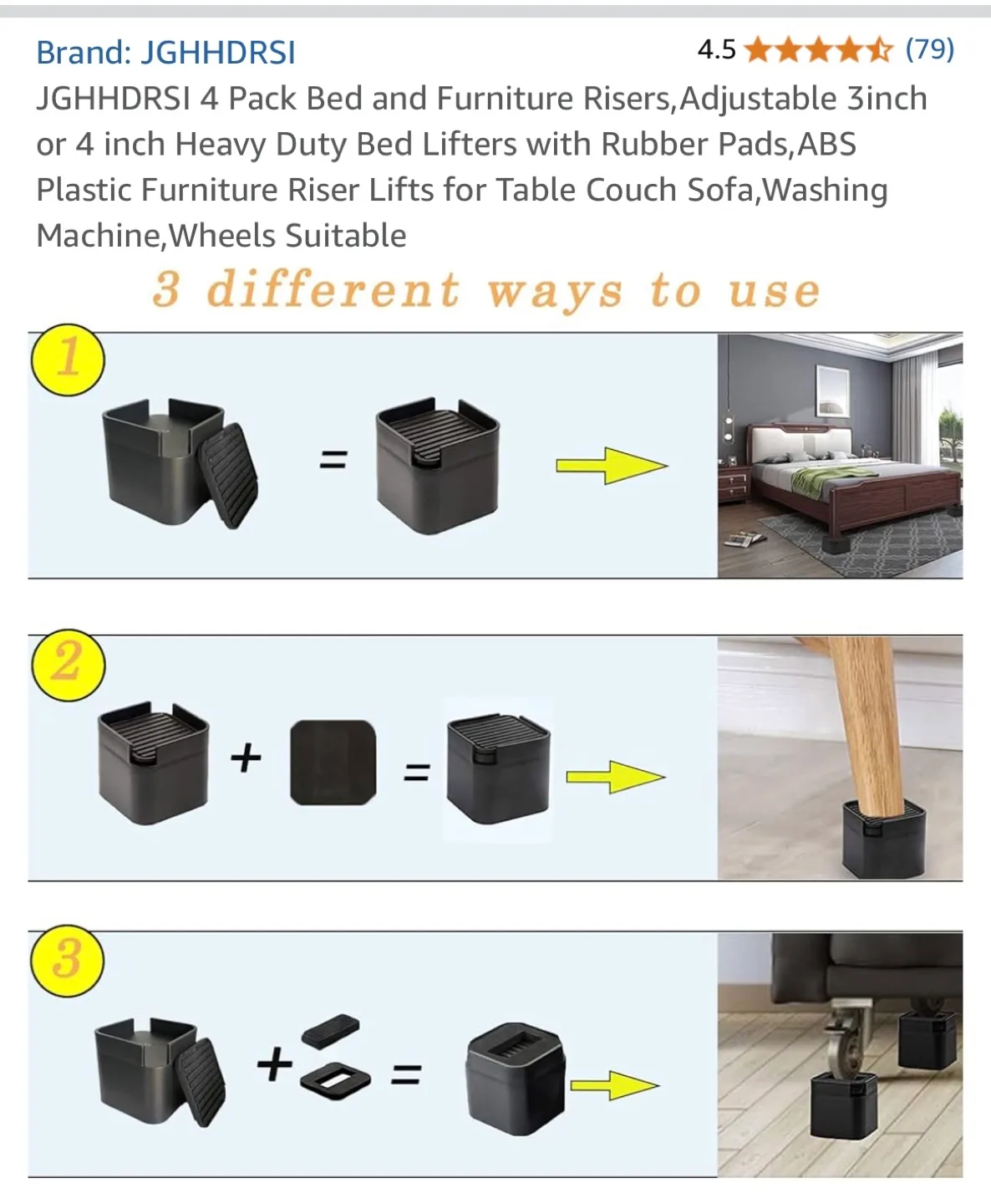4 Pack Furniture Risers - Adjustable Height Bed Lifters image indicator(5)