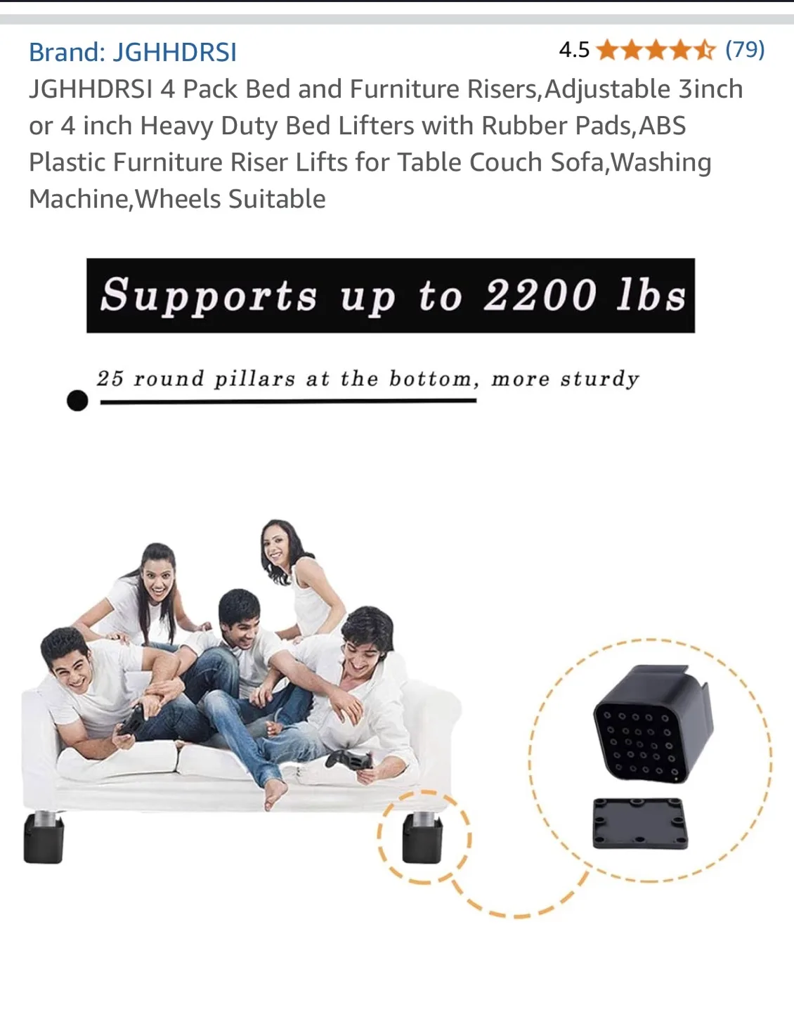 4 Pack Furniture Risers - Adjustable Height Bed Lifters image indicator(6)