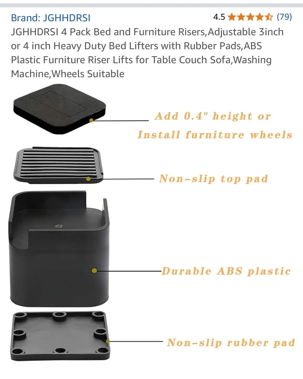 4 Pack Furniture Risers - Adjustable Height Bed Lifters image indicator(4)