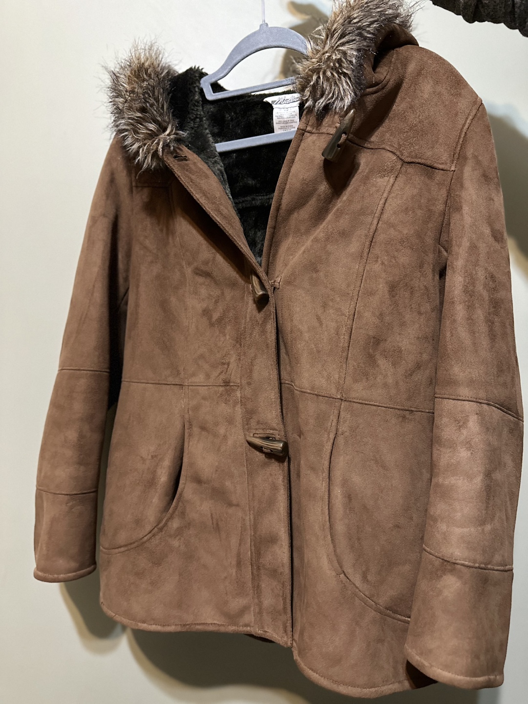 Midtown Women's Brown Fleece-Lined Hooded Toggle Jacket