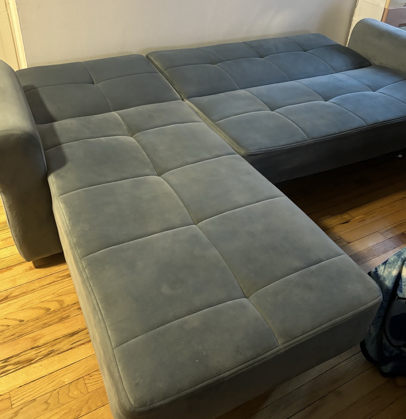 Gray Velvet Sectional Sofa Sleeper with Storage