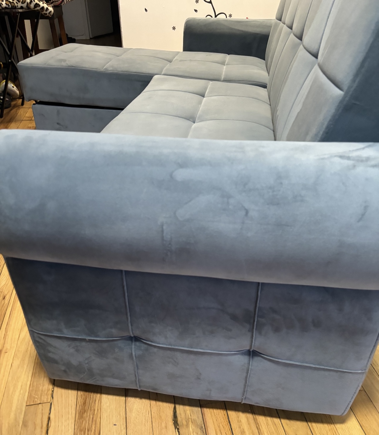 Gray Velvet Sectional Sofa Sleeper with Storage - photo 2
