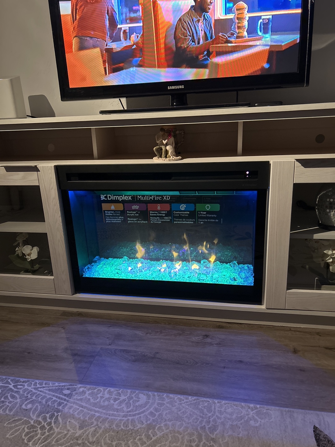 TV White Oak Cabinet With Dimplex Fireplace Insert (Lazy Boy)