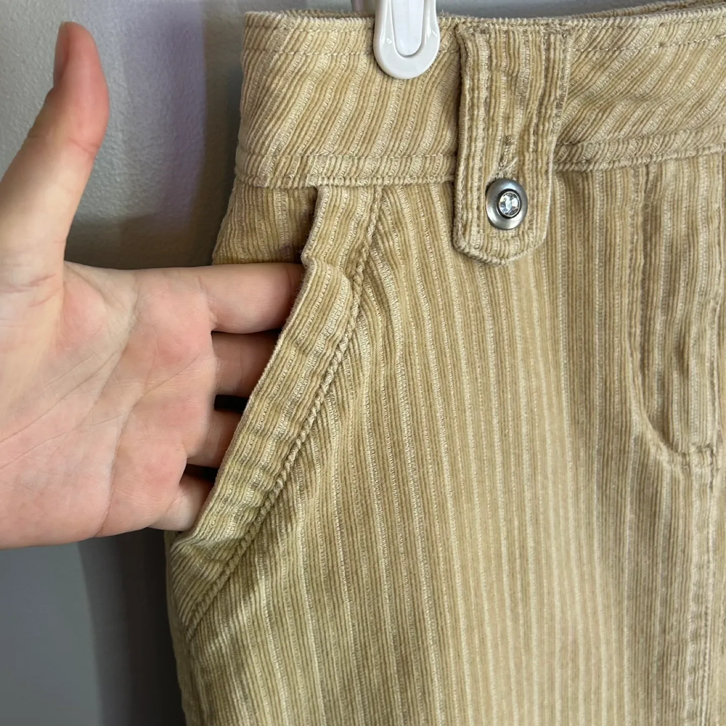 Sears Midi Length Corduroy Pencil Skirt Rhinestone Buttons Sz S image indicator(3)