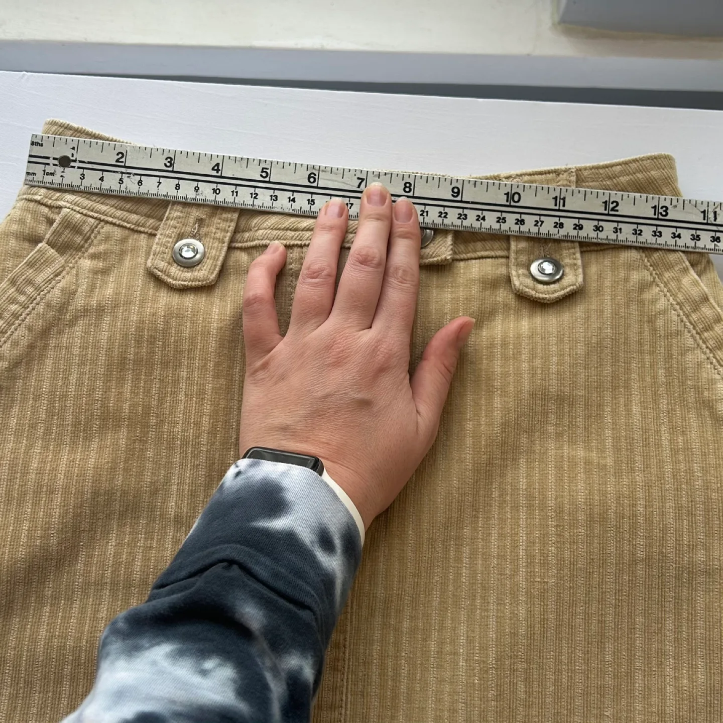 Sears Midi Length Corduroy Pencil Skirt Rhinestone Buttons Sz S image indicator(8)