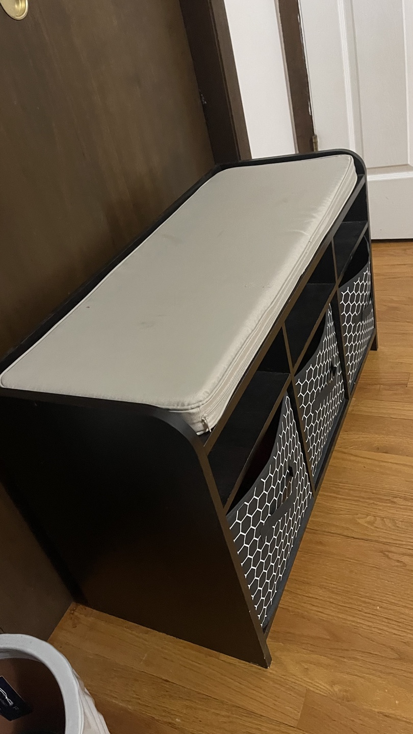 Black Storage Bench with Cushioned Seat and 3 Bins - photo 3