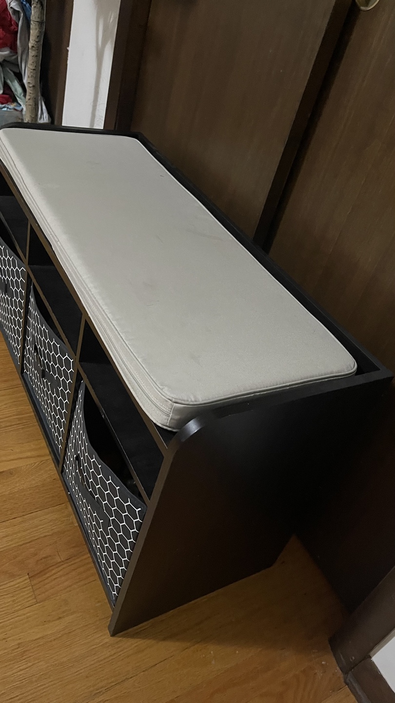 Black Storage Bench with Cushioned Seat and 3 Bins - photo 5