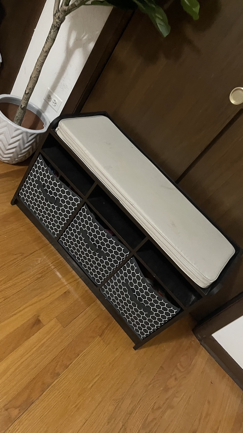 Black Storage Bench with Cushioned Seat and 3 Bins - photo 4