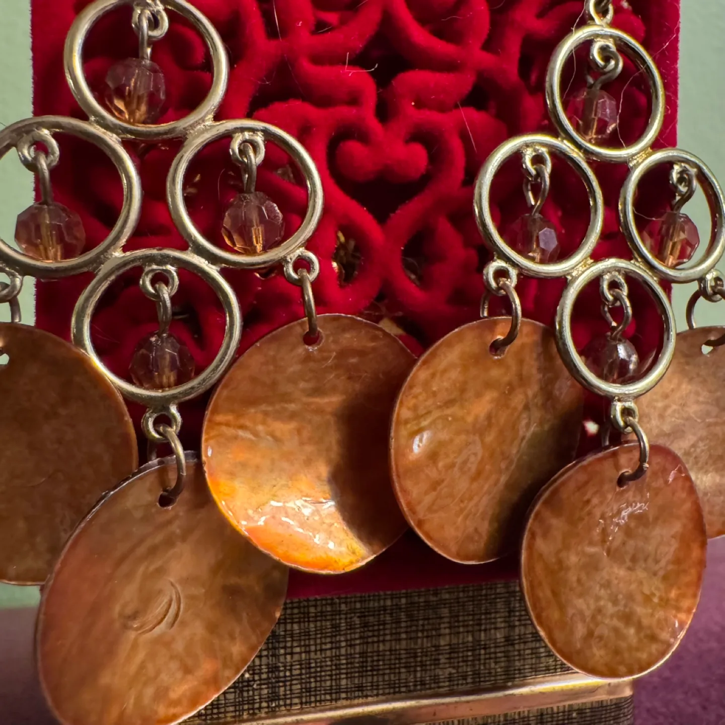 Vintage Polished Shell Dangle Earrings (Pierced, Fish Hook) image indicator(6)