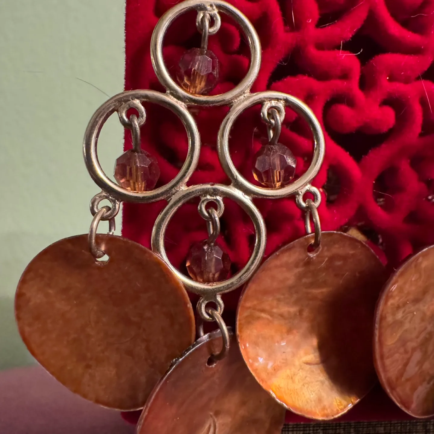 Vintage Polished Shell Dangle Earrings (Pierced, Fish Hook) image indicator(7)