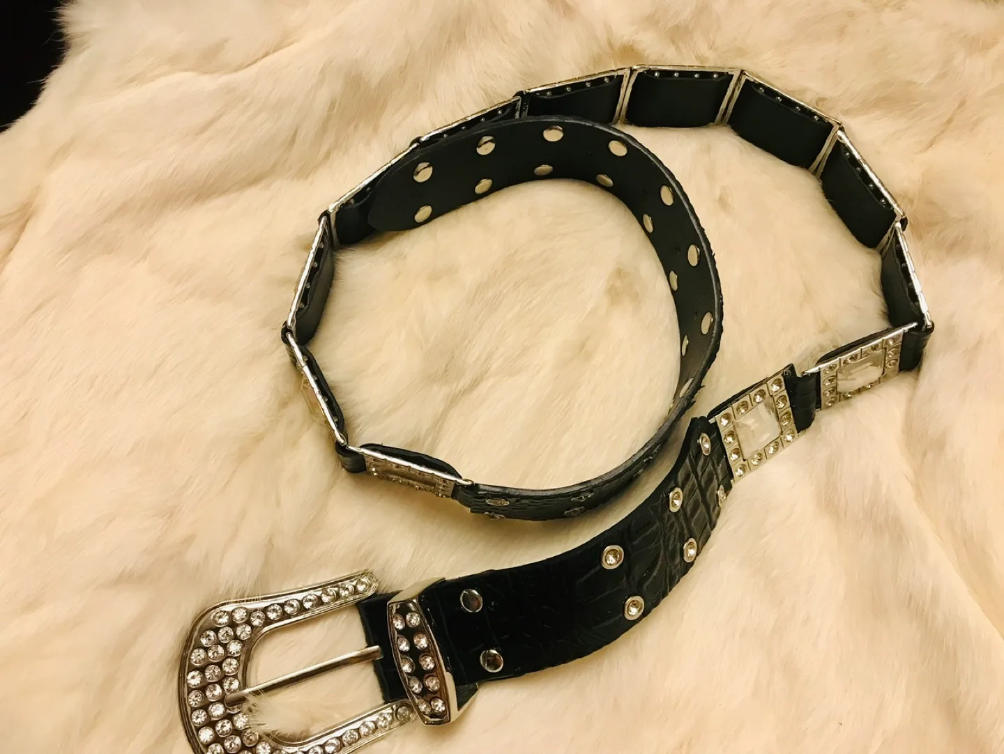 OGPX NYC Rhinestone Black Leather Belt image indicator(3)