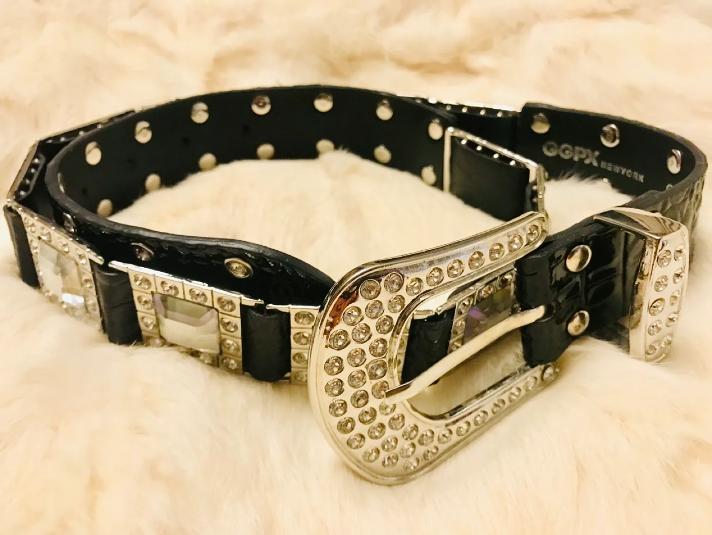 OGPX NYC Rhinestone Black Leather Belt image indicator(4)