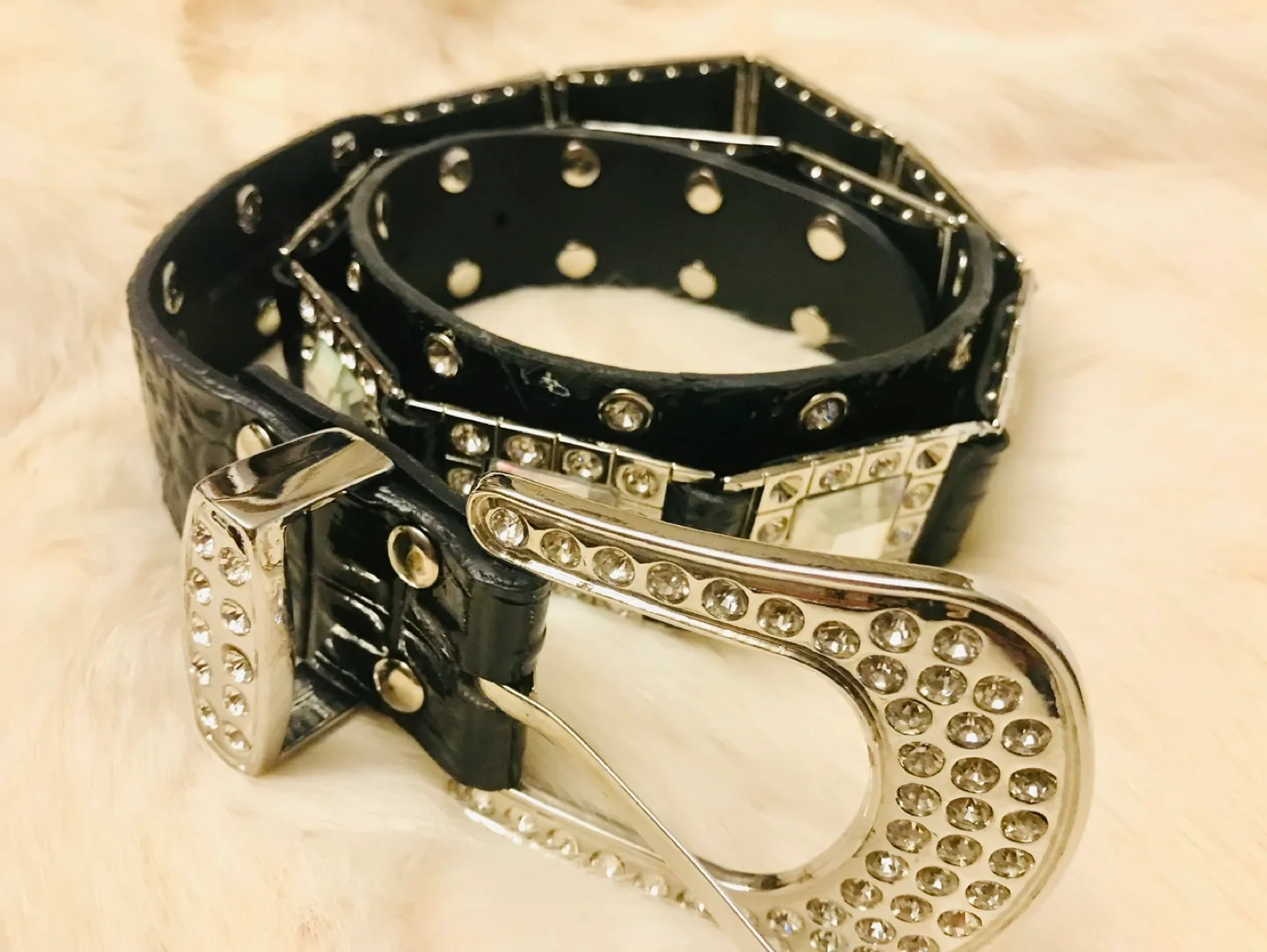 OGPX NYC Rhinestone Black Leather Belt image indicator(2)
