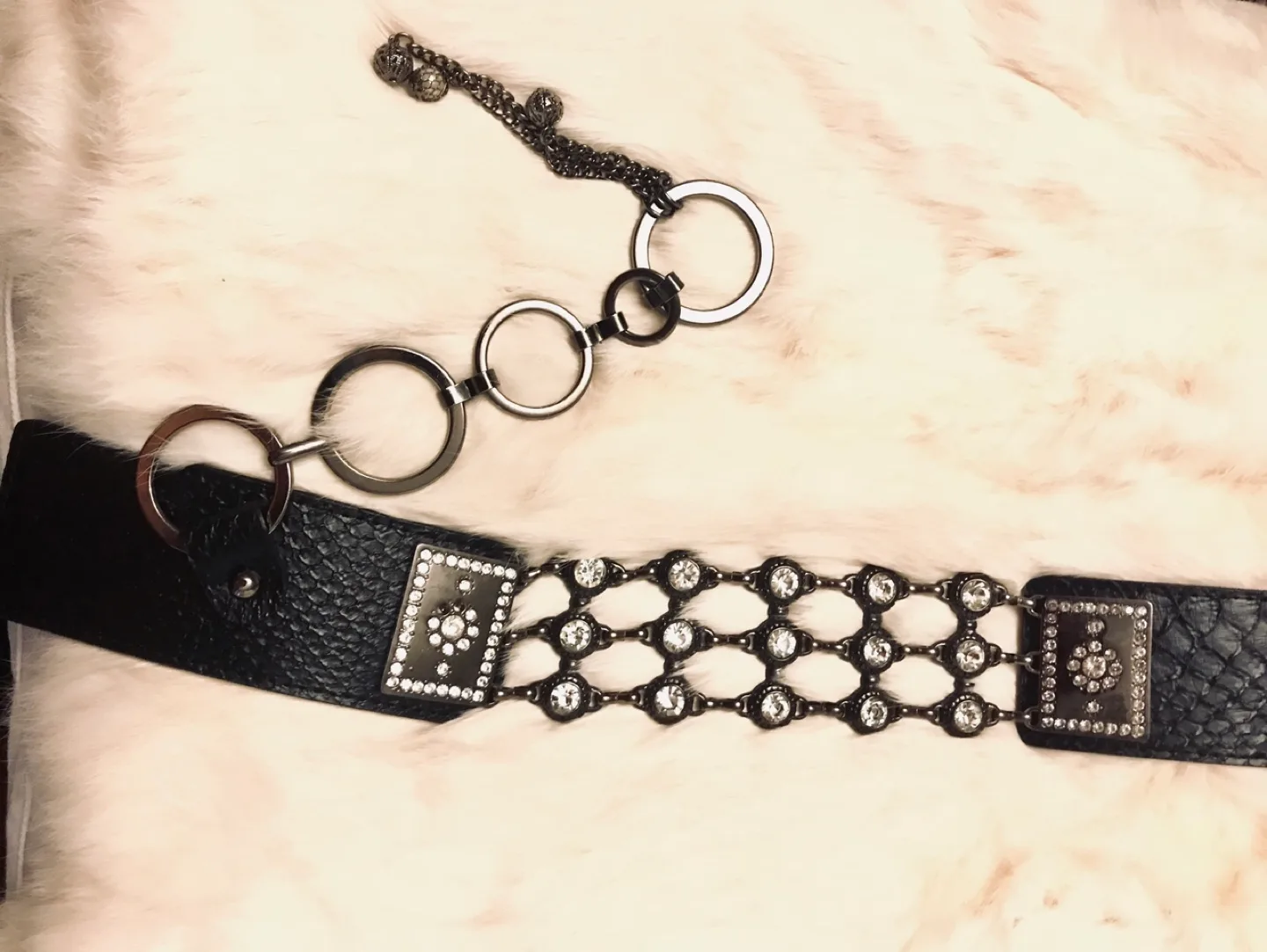 Black Leather Belt with Rhinestone Detail image indicator(3)