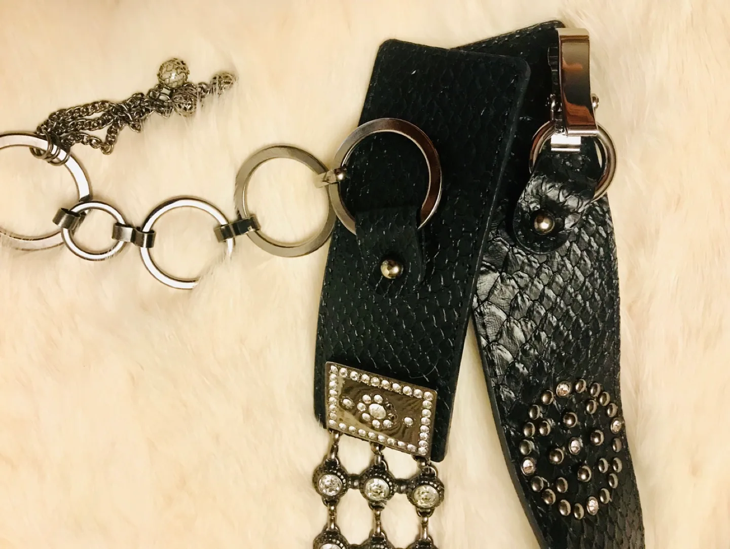 Black Leather Belt with Rhinestone Detail image indicator(2)