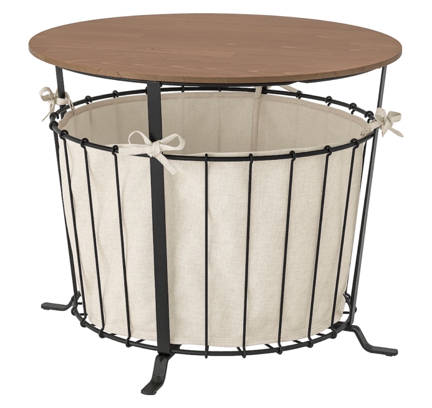 Round Wooden Top Storage Table with Fabric Liner