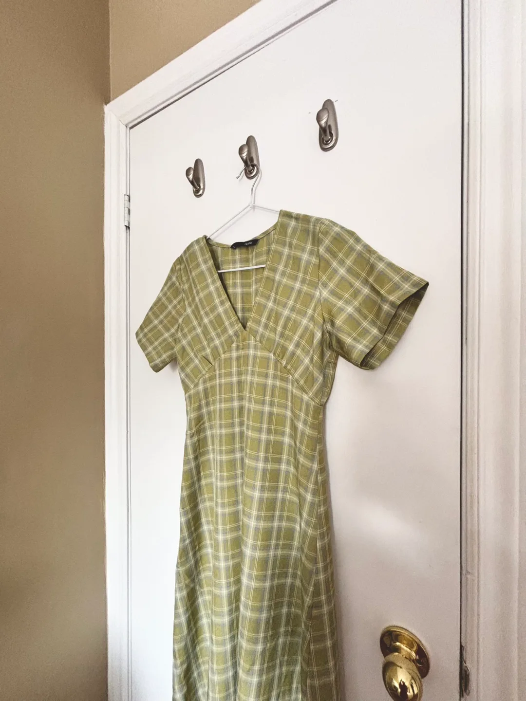 Olive Green Plaid Midi Dress thumbnail