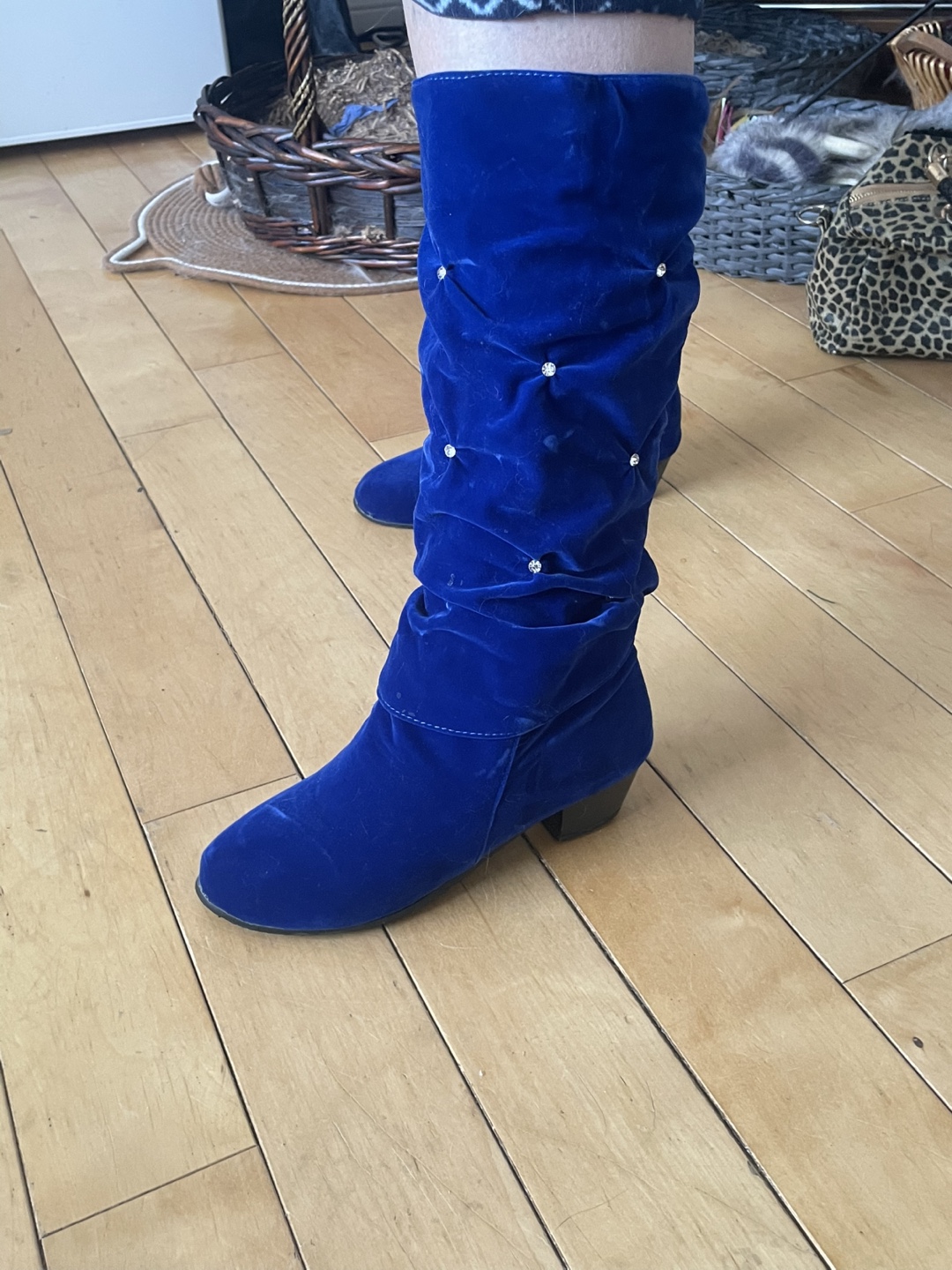 Royal Blue Velvet Slouch Boots