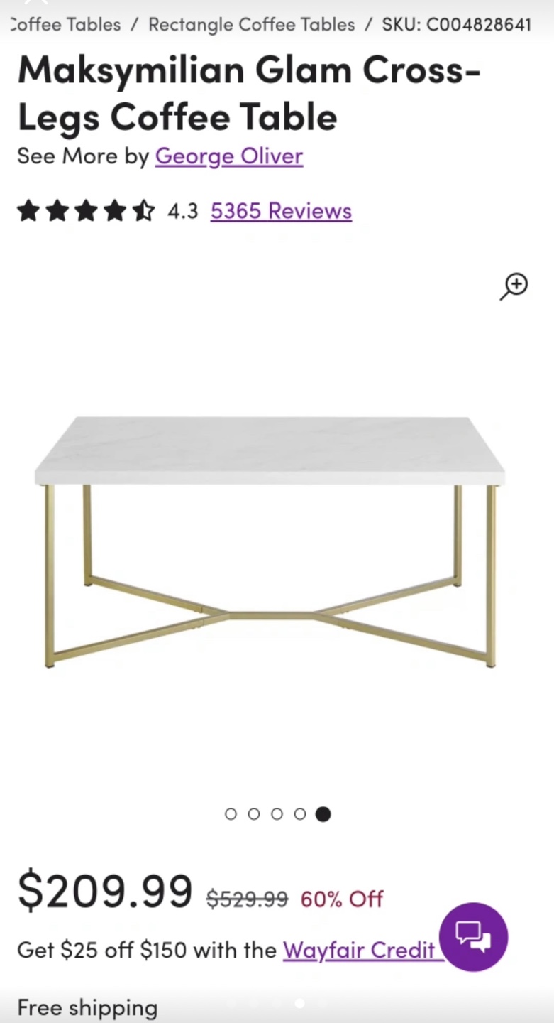 White Marble Coffee Table with Gold Legs - photo 4