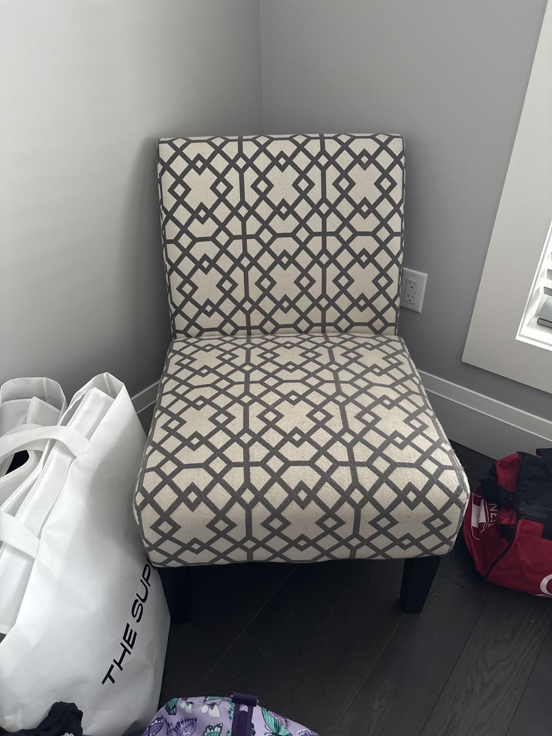 Grey and White Geometric Accent Chair