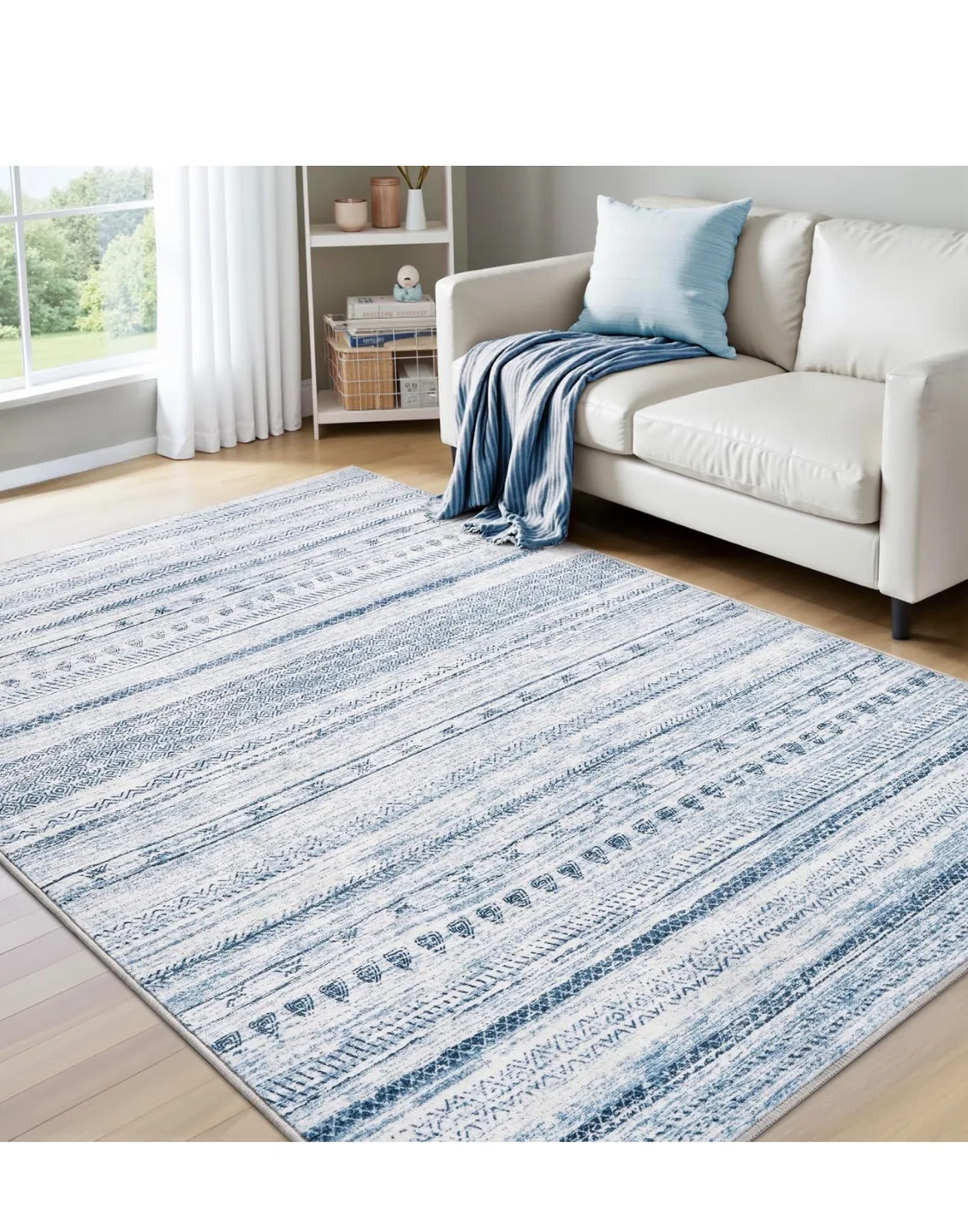 Blue and White Striped Area Rug 8x10 image indicator(4)