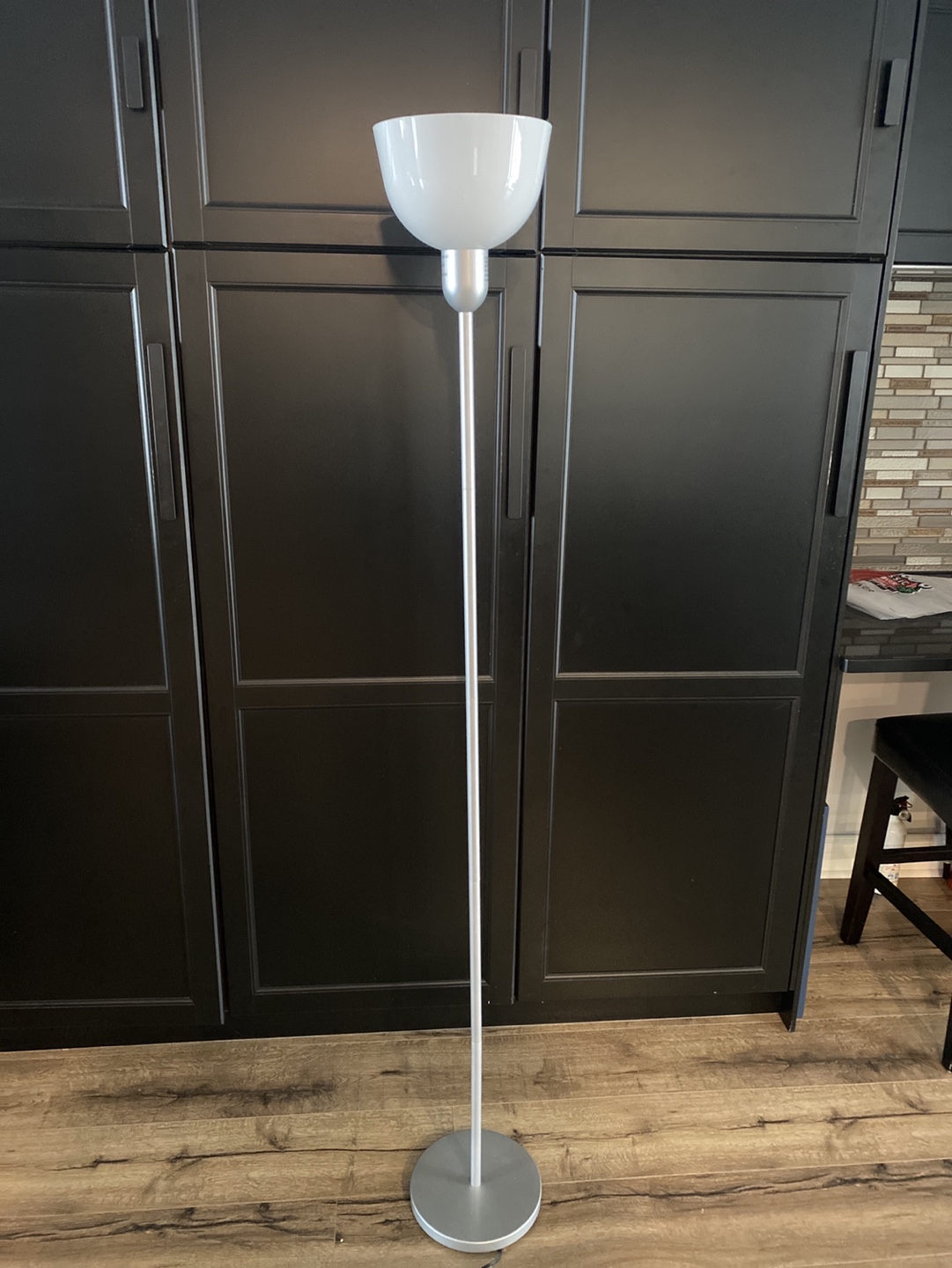 Modern Floor Lamp, Silver, White Shade