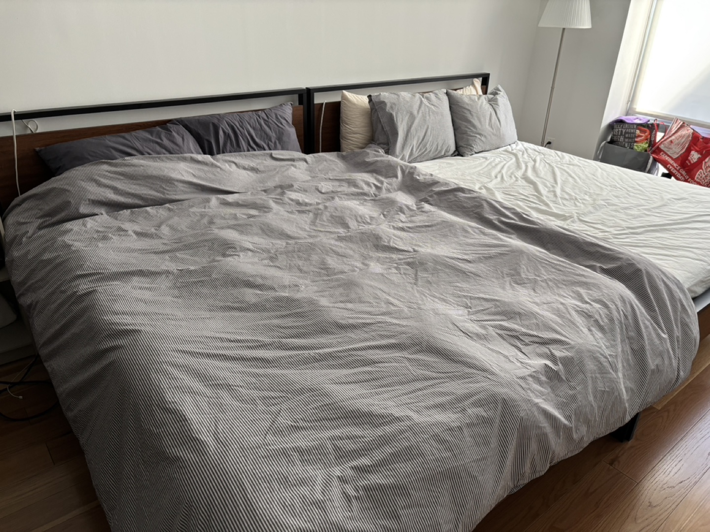 Queen bed frame with Linenspa Hybrid mattress