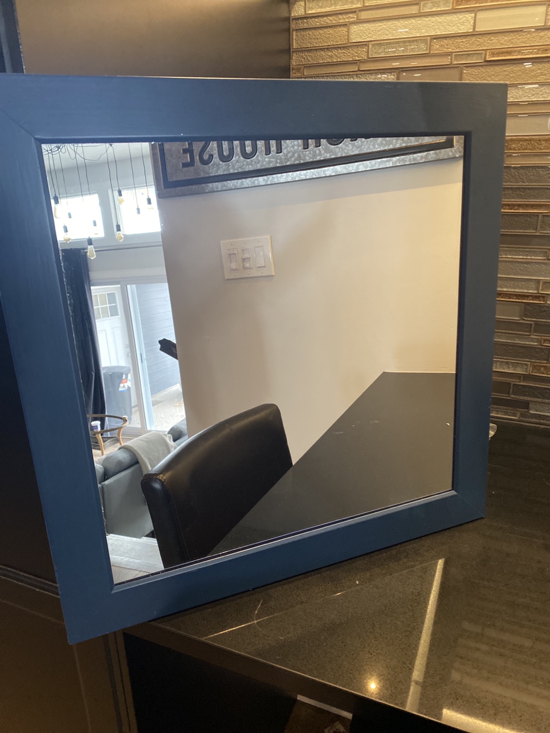 Navy Blue Framed Square Mirror