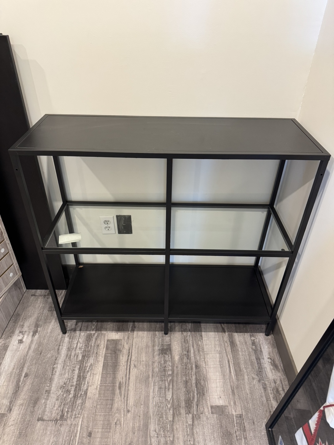 Black Metal and Glass Shelving Unit