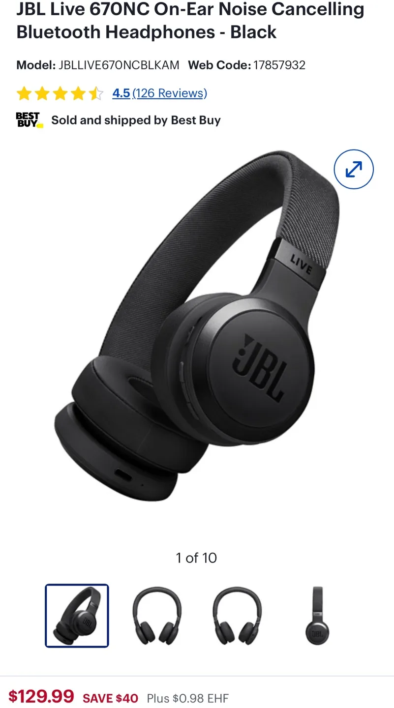 JBL Live 670NC On-Ear Noise Cancelling Bluetooth Headphones image indicator(6)