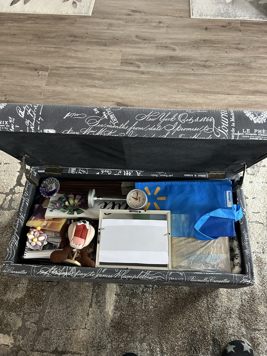 Blue Bench With Storage - Chrome Bezels & Decorative Writing - photo 2