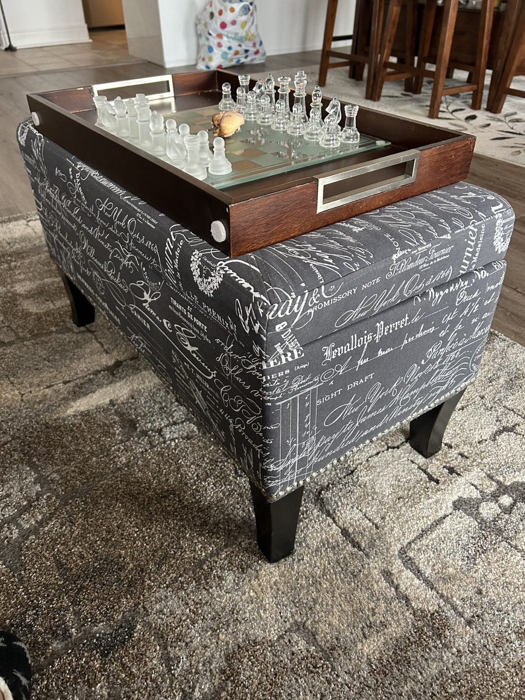 Blue Bench With Storage - Chrome Bezels & Decorative Writing